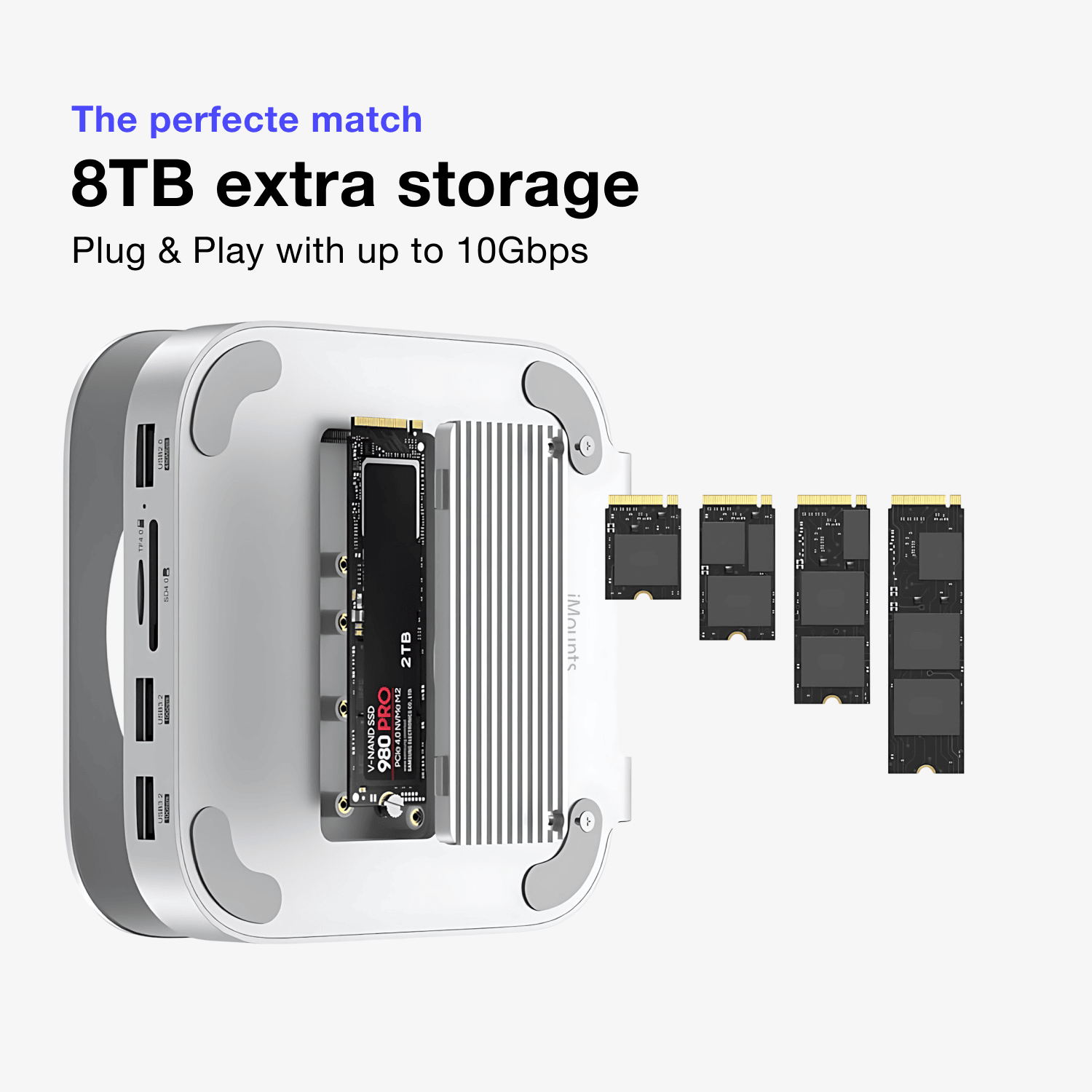 Mac Mini Dock met SSD en HDMI 4K 60Hz – Breid je Apple setup uit met extra opslag en poorten.