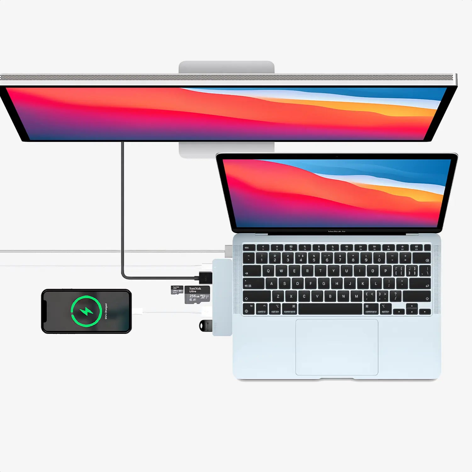 iMounts MacBook Air USB C Hub Himmelblau/Himmelblau – HDMI, USB, SD-Lesegerät, Thunderbolt