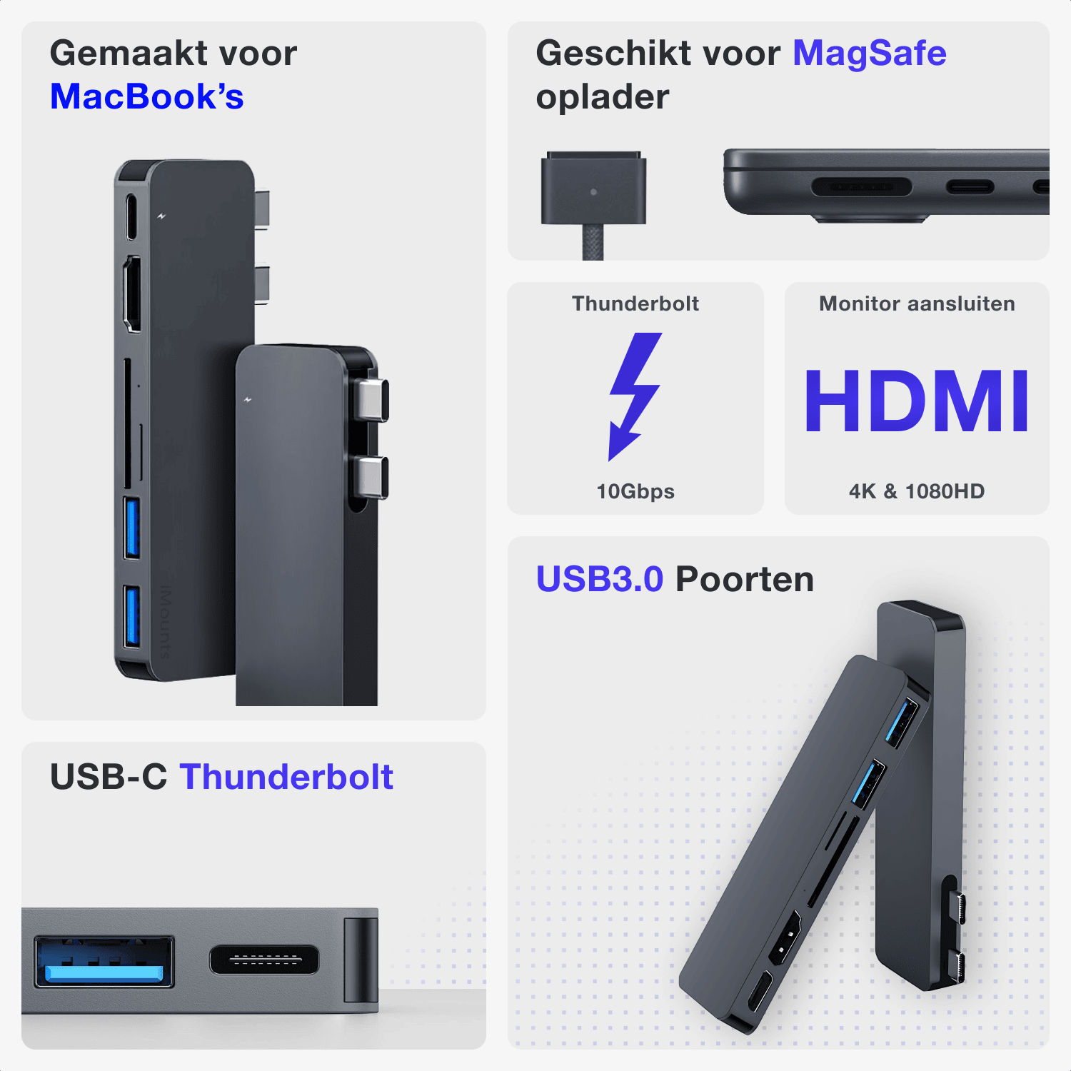 Specificaties iMounts USB-C hub Midnight Blue met HDMI en USB3.0