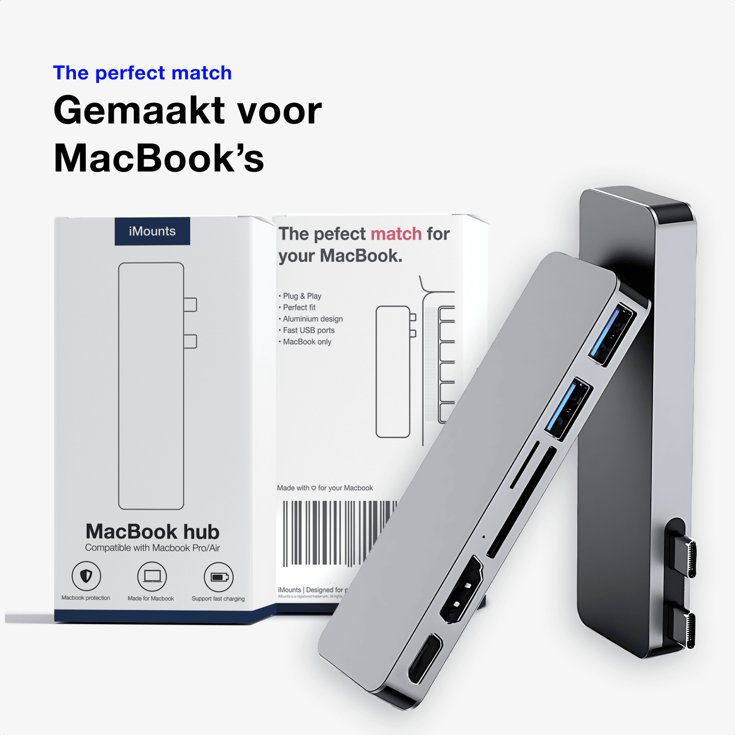Gebruiksvriendelijke iMounts USB-C hub Space Gray voor MacBook