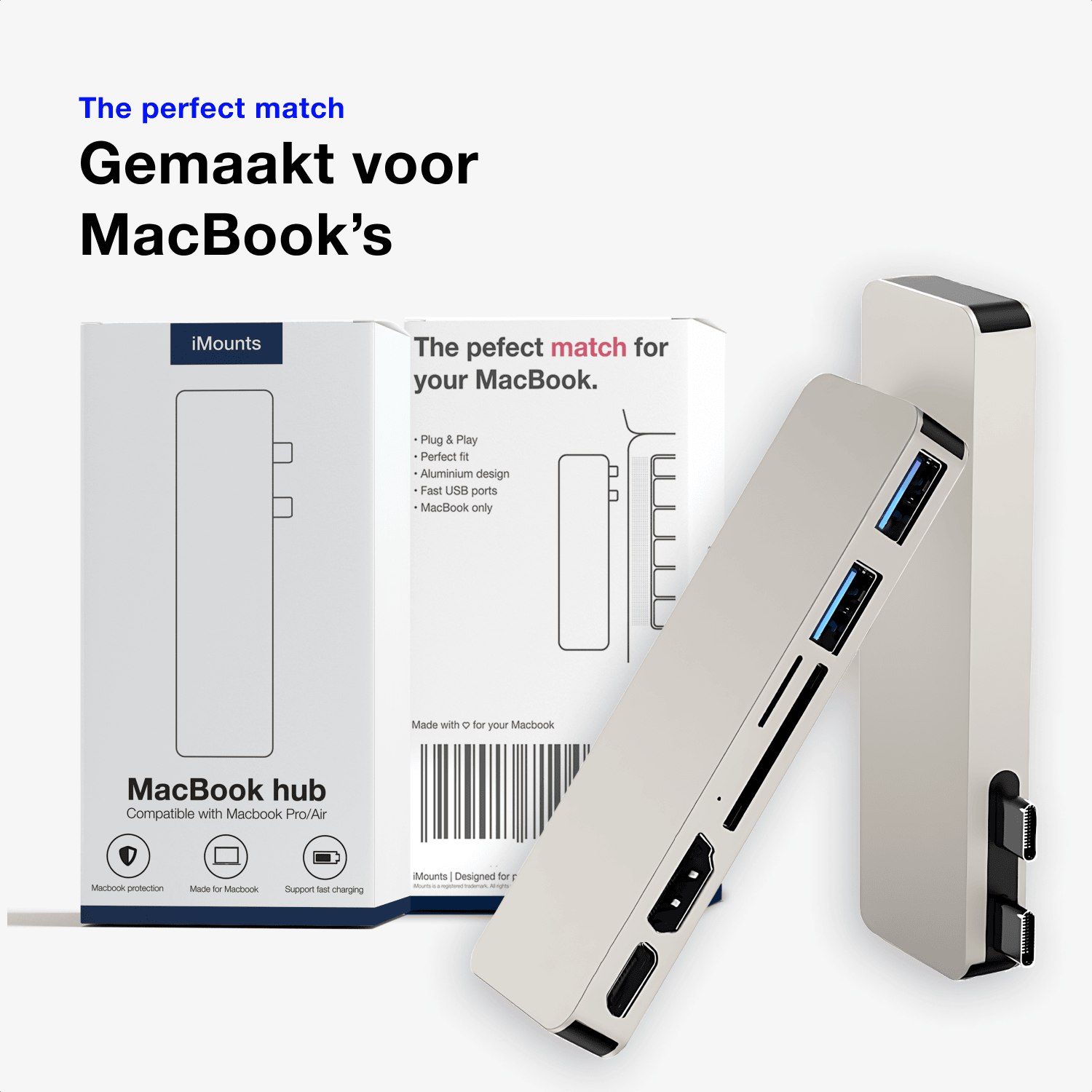 Gebruiksvriendelijke iMounts USB-C hub Starlight voor MacBook