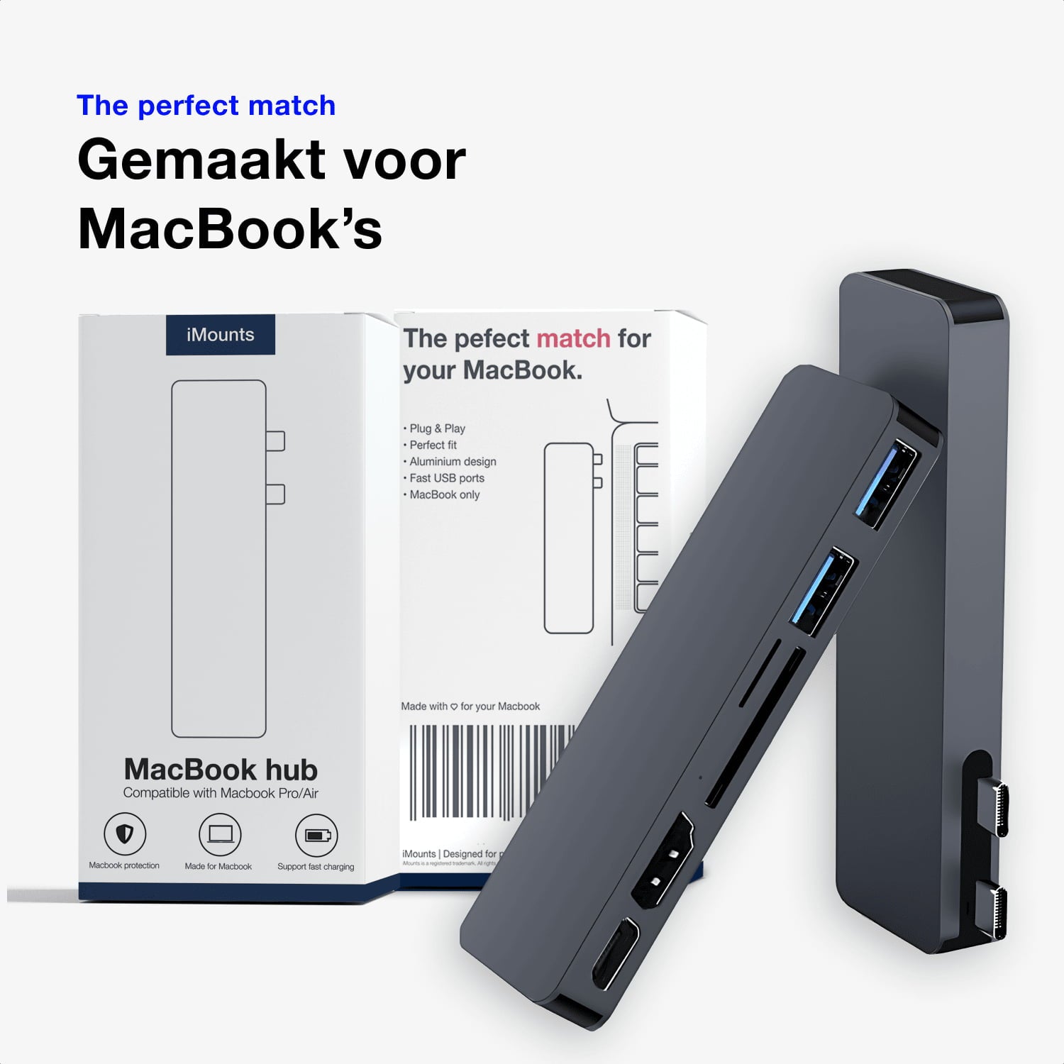 Gebruiksvriendelijke iMounts USB-C hub Midnight Blue voor MacBook