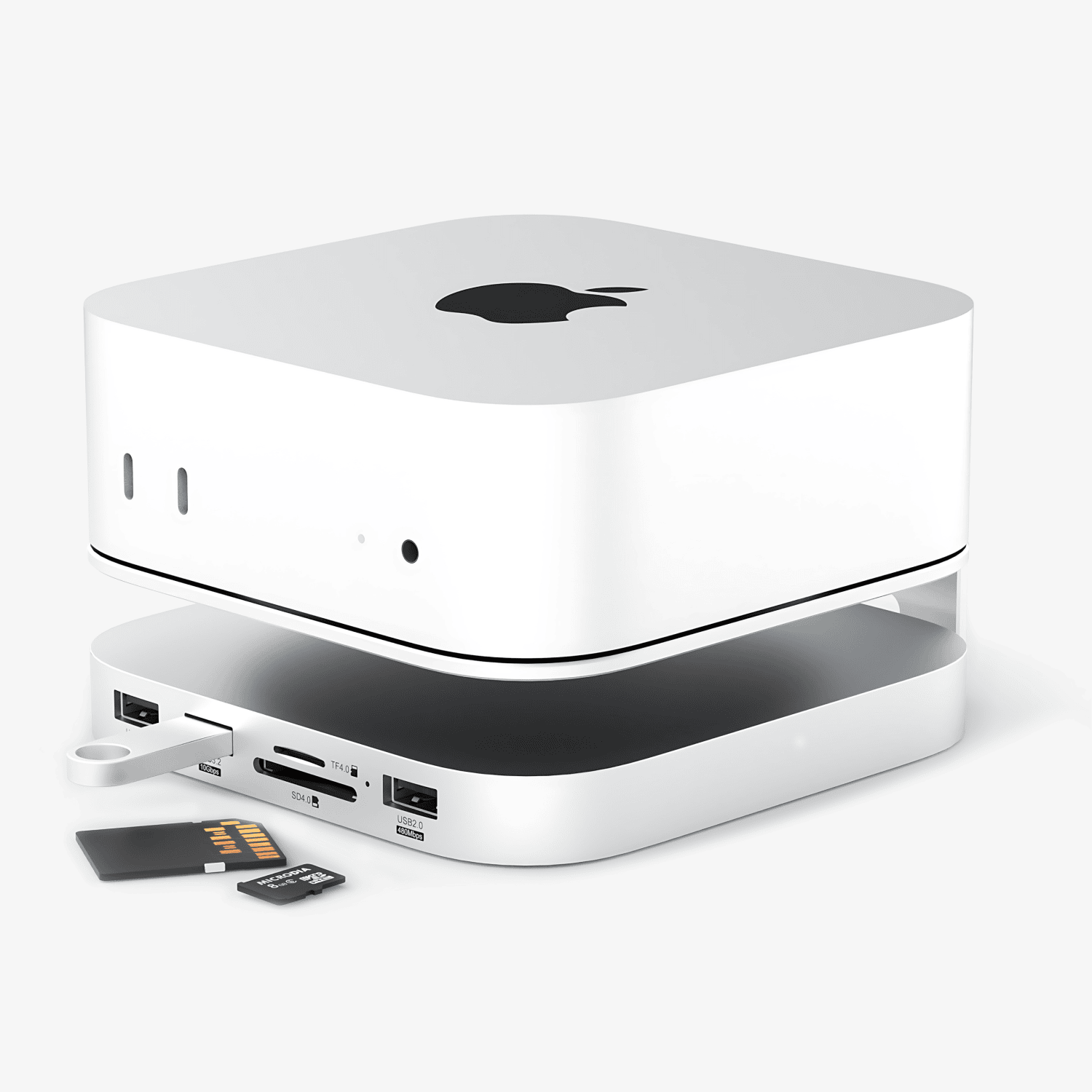 Mac Mini M4 Docking Station – Aluminium hub met SSD, 4K HDMI, SD-kaartlezer en snelle USB-poorten.