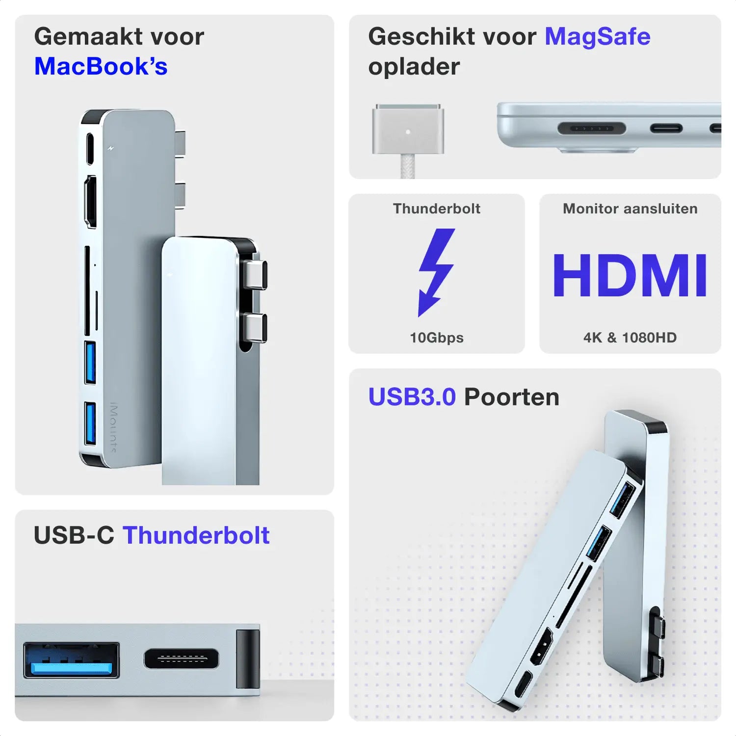 iMounts MacBook Air USB C Hub Himmelblau/Himmelblau – HDMI, USB, SD-Lesegerät, Thunderbolt