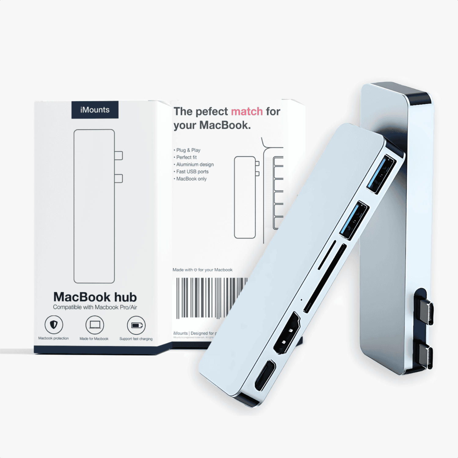 iMounts MacBook Air USB C hub Hemelsblauw/Sky Blue - HDMI, USB, SD reader, Thunderbolt