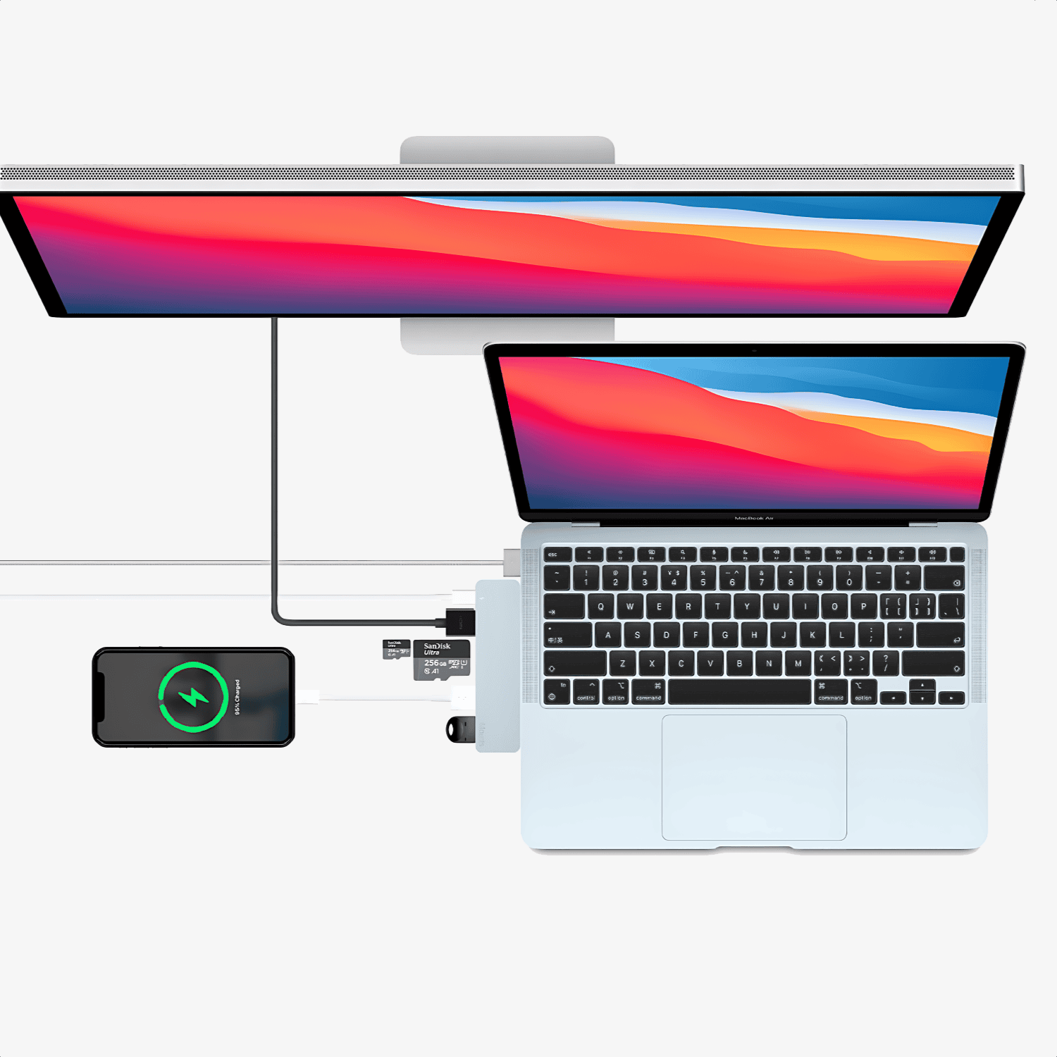 iMounts MacBook Air USB C hub Hemelsblauw/Sky Blue - HDMI, USB, SD reader, Thunderbolt