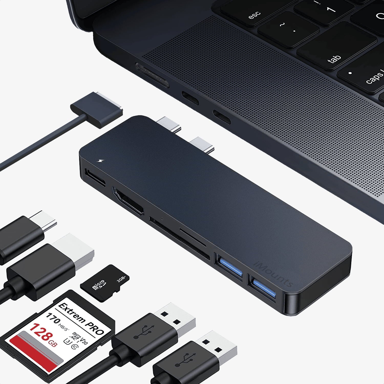 iMounts USB-C hub Midnight Blue met HDMI en Thunderbolt 3