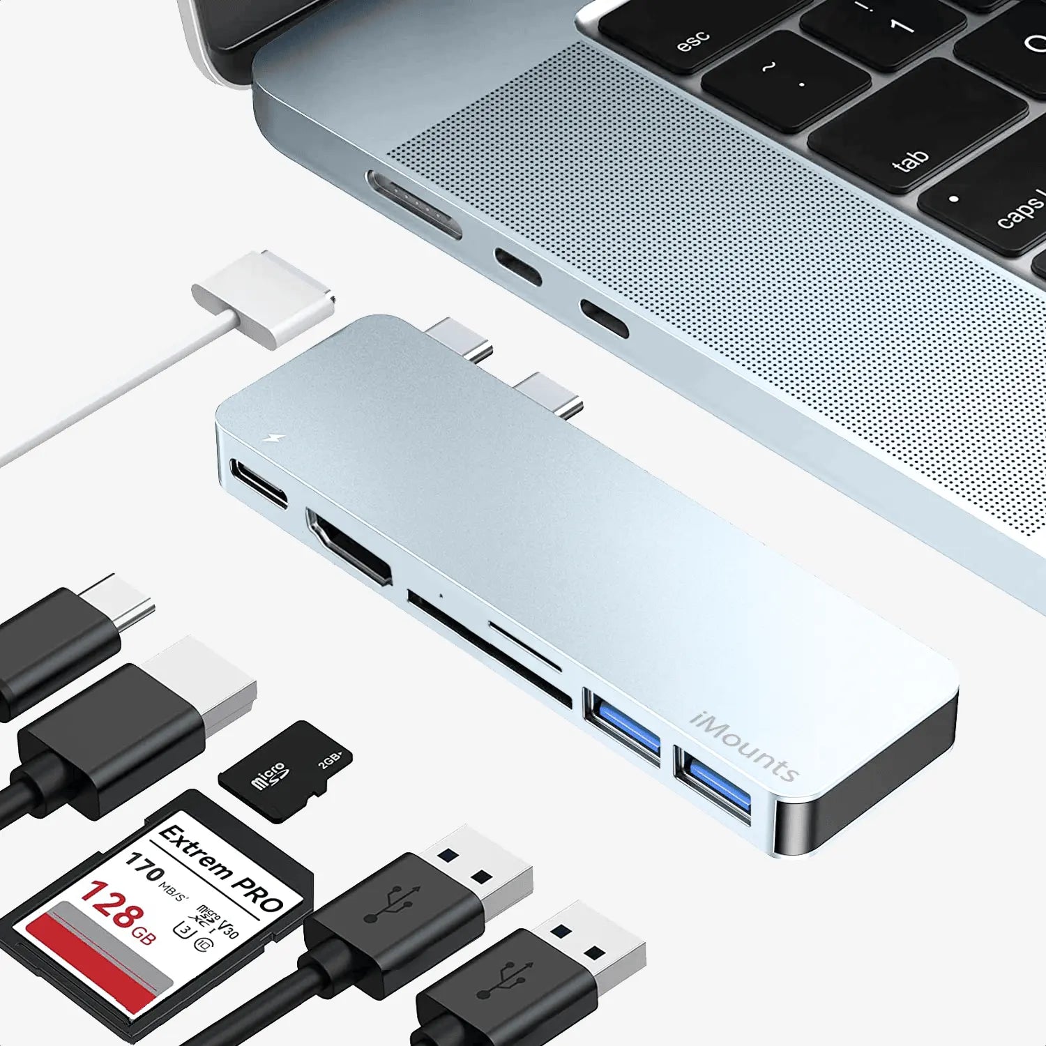 iMounts MacBook Air USB C Hub Himmelblau/Himmelblau – HDMI, USB, SD-Lesegerät, Thunderbolt