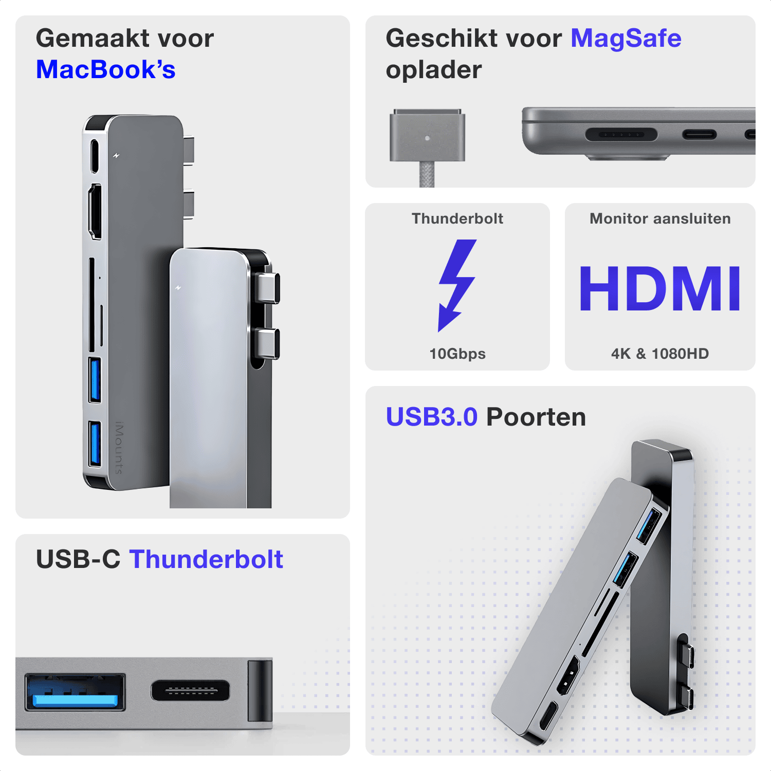iMounts USB-C hub Thunderbolt 3 Space Gray voor 5K output