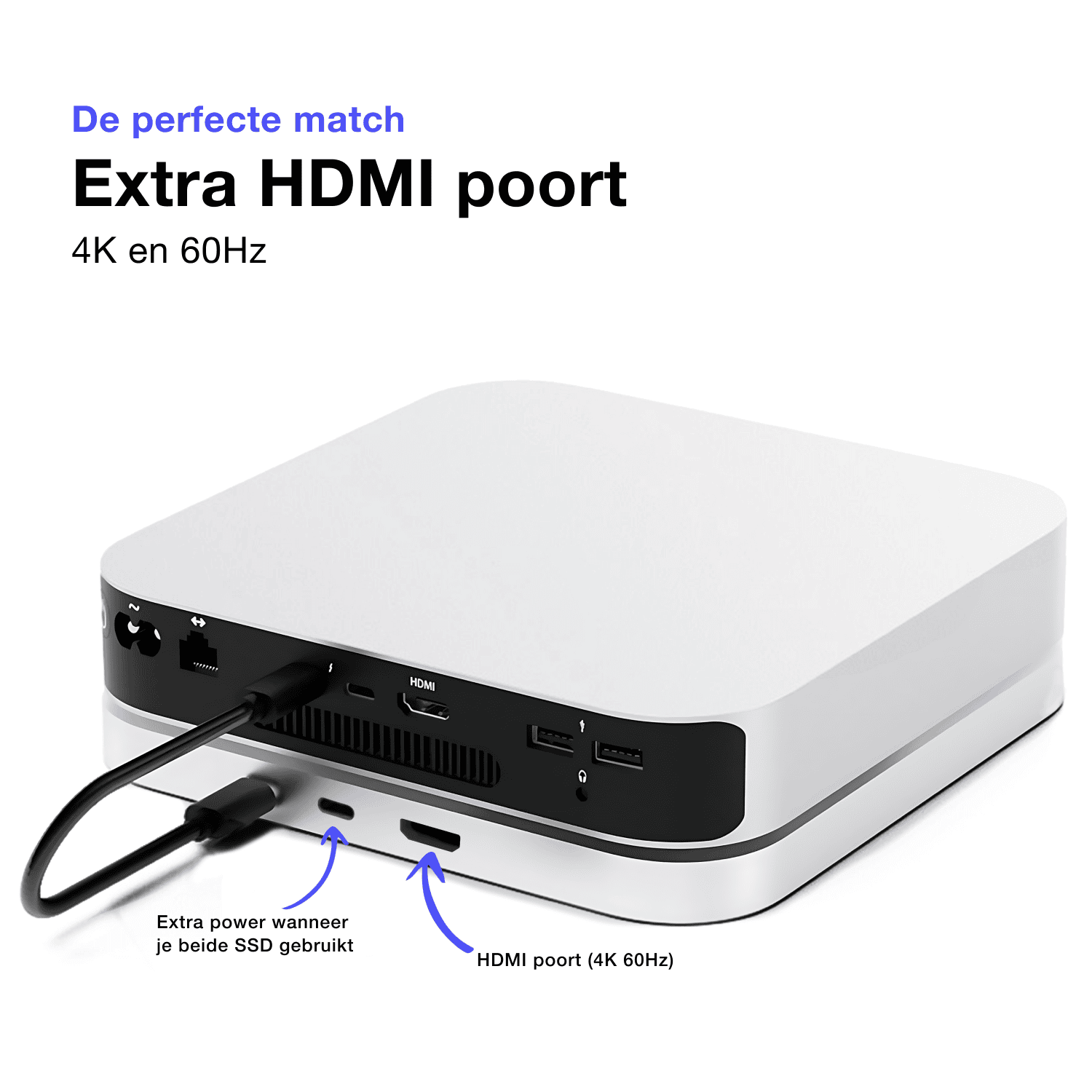 achterkant mac mini docking station met hdmi poort