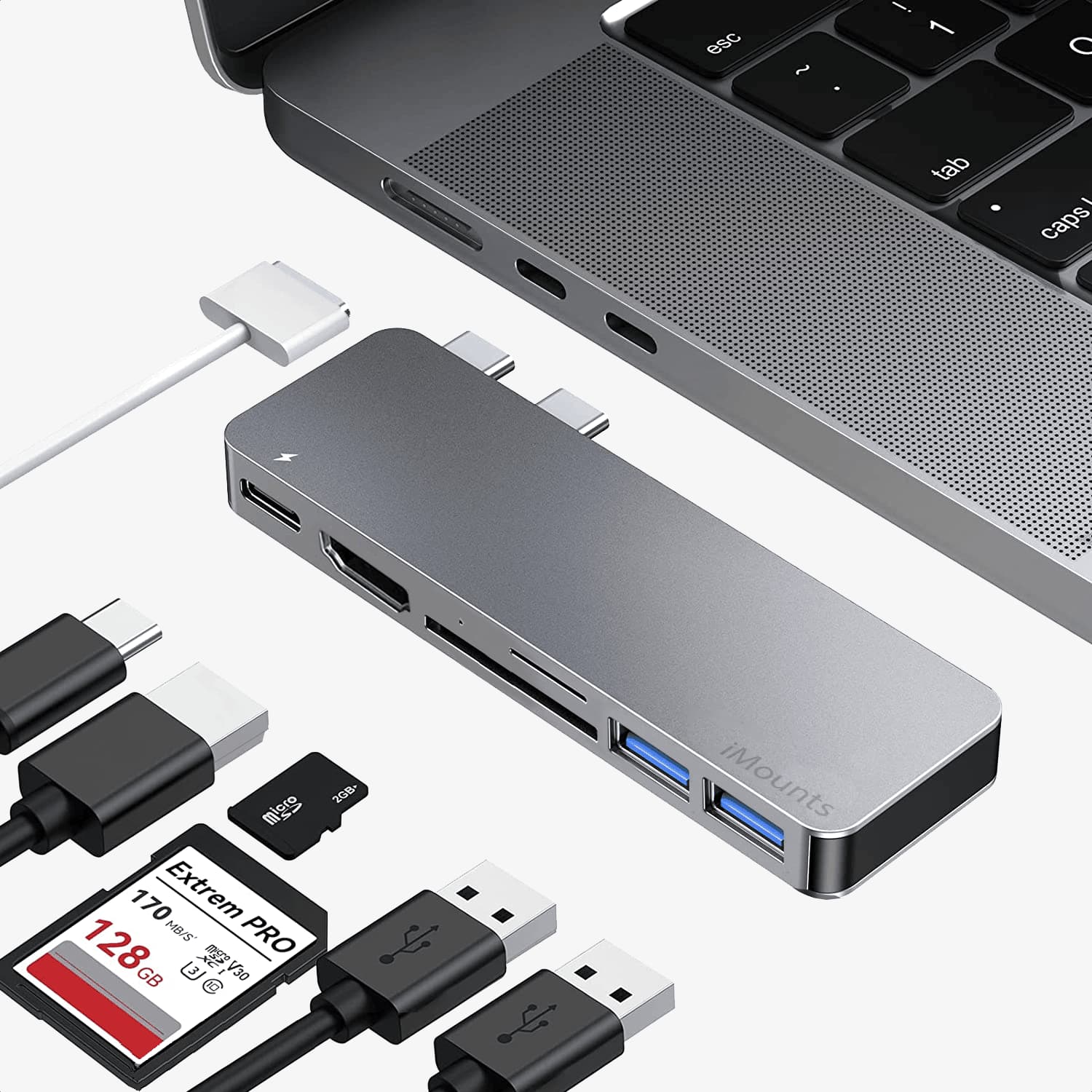 iMounts USB-C hub Space Gray met HDMI en Thunderbolt 3