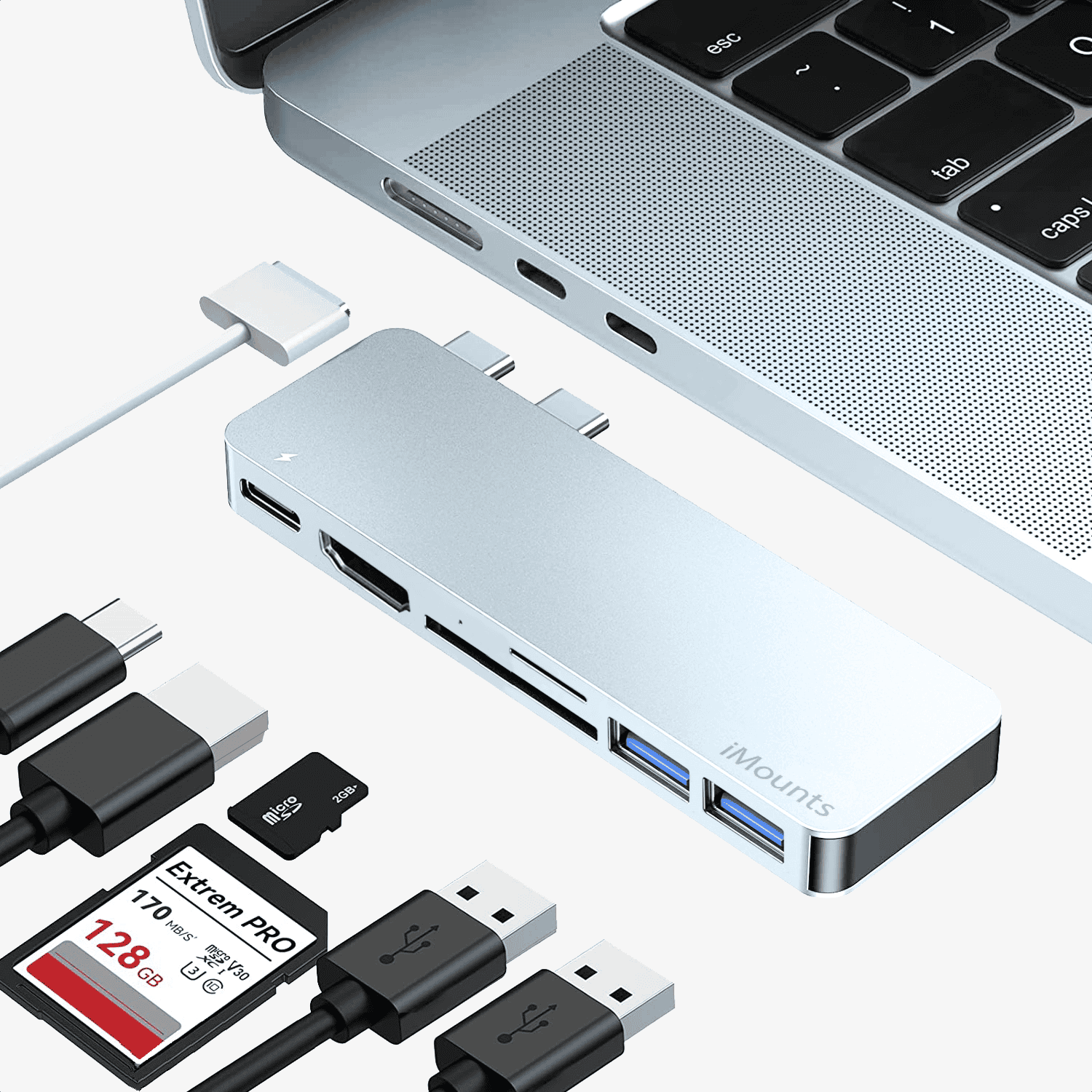 iMounts MacBook Air USB C hub Hemelsblauw/Sky Blue - HDMI, USB, SD reader, Thunderbolt